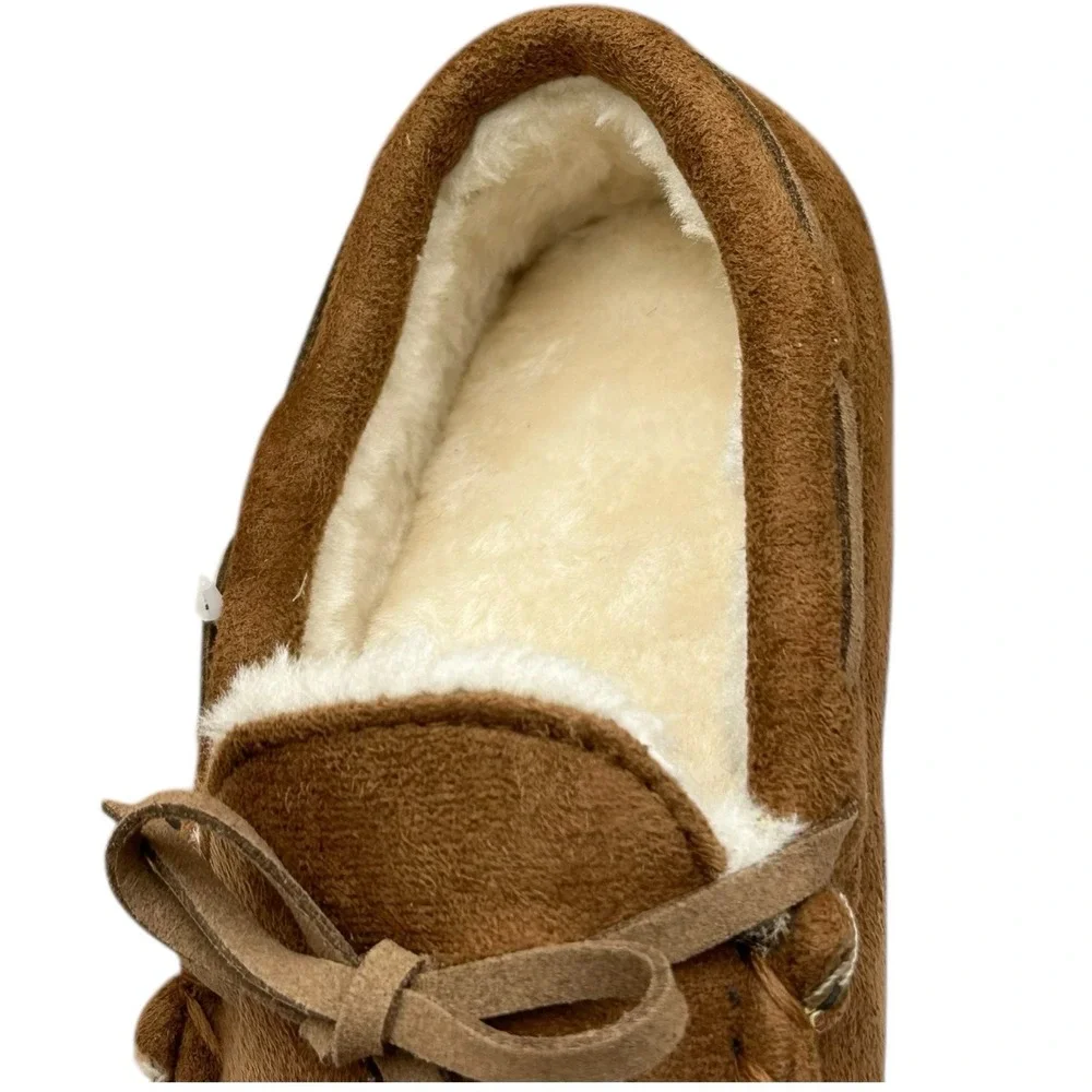 Bearpaw Boys Faux Fur Lined Slippers Size 13-1Y (M) Brown Warm Cozy Winter Shoes